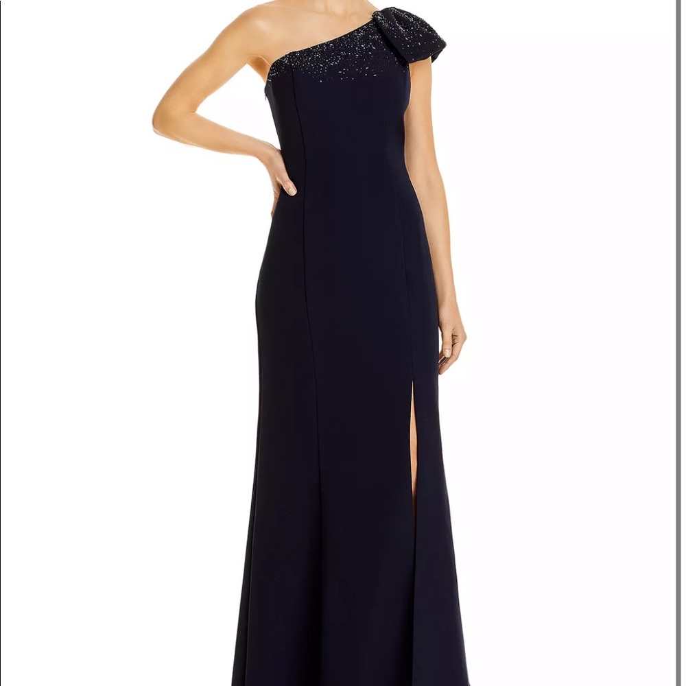 Aidan Mattox one shoulder beaded bow gown dress